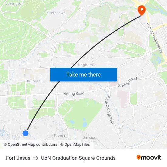 Fort Jesus to UoN Graduation Square Grounds map