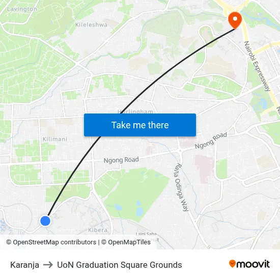 Karanja to UoN Graduation Square Grounds map