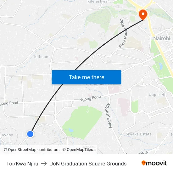 Toi/Kwa Njiru to UoN Graduation Square Grounds map
