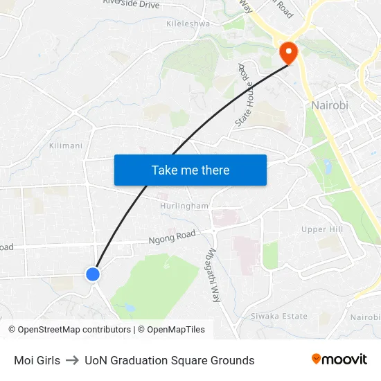 Moi Girls to UoN Graduation Square Grounds map