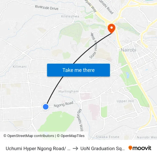 Uchumi Hyper Ngong Road/ Ngong Hills Hotel to UoN Graduation Square Grounds map
