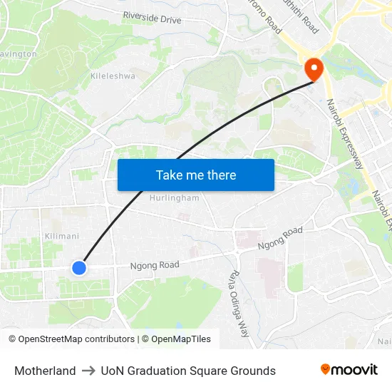 Motherland to UoN Graduation Square Grounds map