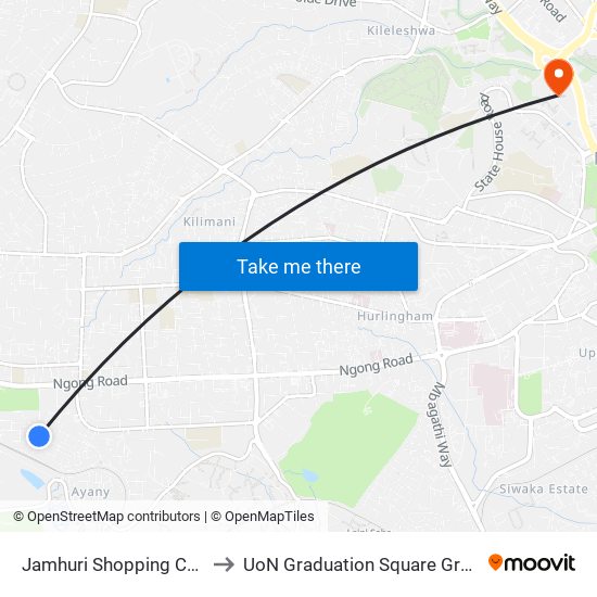 Jamhuri Shopping Centre to UoN Graduation Square Grounds map