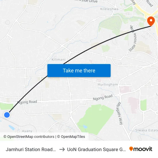 Jamhuri Station Road Stage to UoN Graduation Square Grounds map