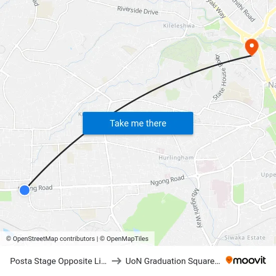 Posta Stage Opposite Ligi Ndogo to UoN Graduation Square Grounds map