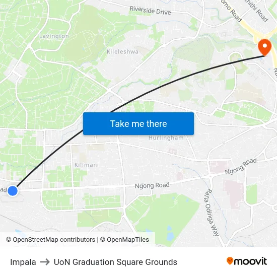 Impala to UoN Graduation Square Grounds map