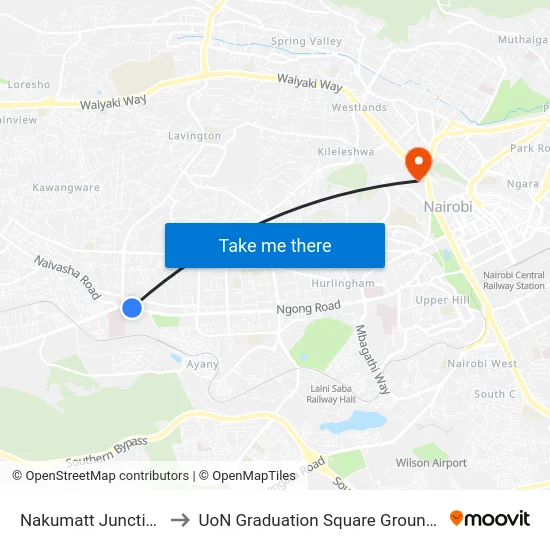 Nakumatt Junction to UoN Graduation Square Grounds map