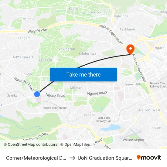 Corner/Meteorological Department to UoN Graduation Square Grounds map