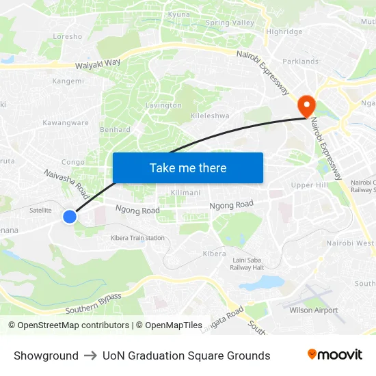 Showground to UoN Graduation Square Grounds map