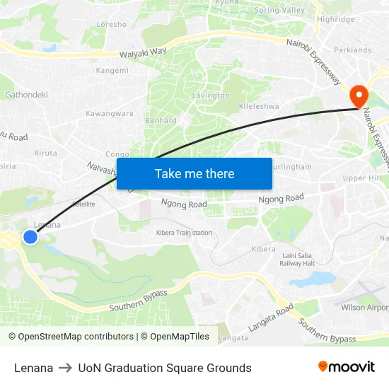 Lenana to UoN Graduation Square Grounds map