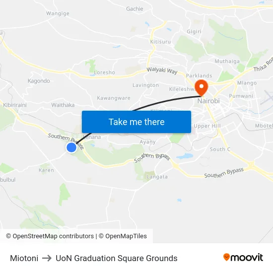 Miotoni to UoN Graduation Square Grounds map