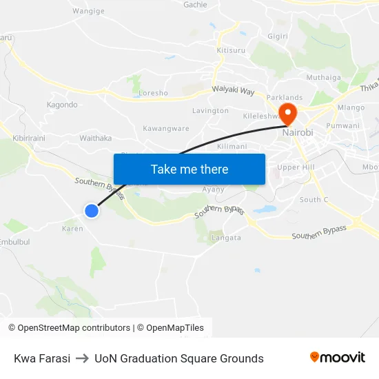 Kwa Farasi to UoN Graduation Square Grounds map