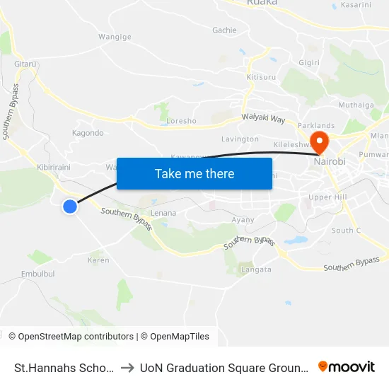 St.Hannahs School to UoN Graduation Square Grounds map