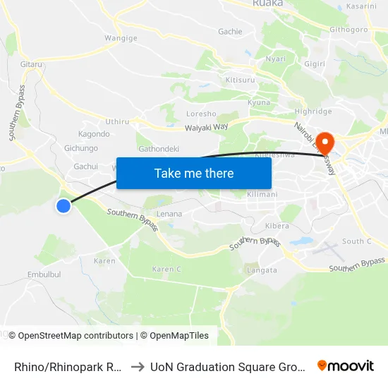 Rhino/Rhinopark Road to UoN Graduation Square Grounds map