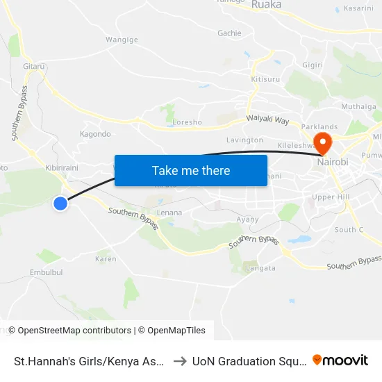 St.Hannah's Girls/Kenya Assemblies Of God to UoN Graduation Square Grounds map