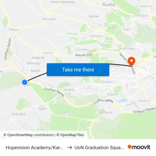 Hopevision Academy/Karen End Flats to UoN Graduation Square Grounds map