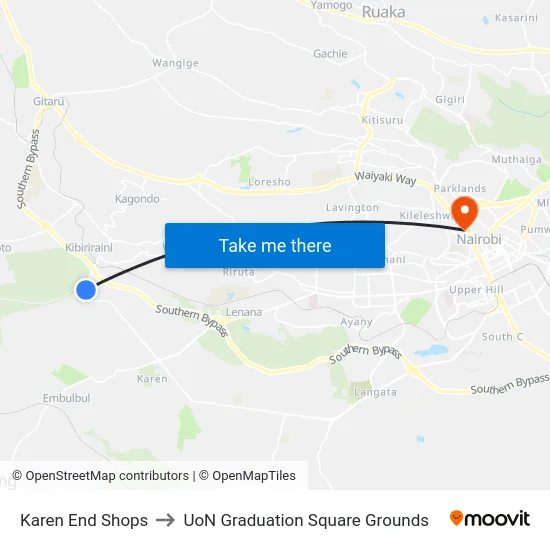 Karen End Shops to UoN Graduation Square Grounds map