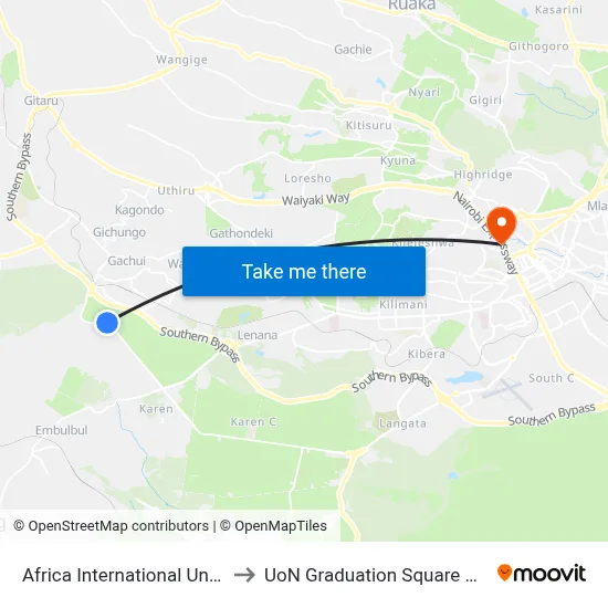 Africa International University to UoN Graduation Square Grounds map