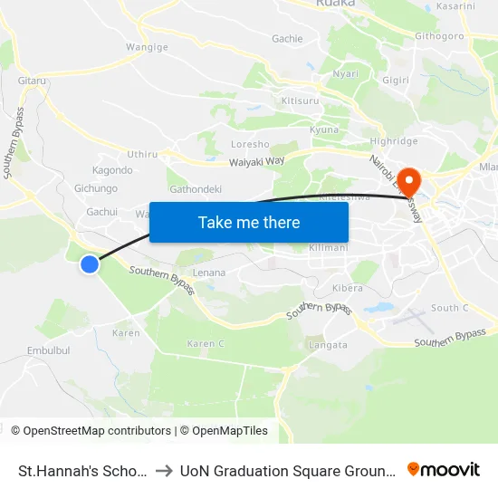 St.Hannah's School to UoN Graduation Square Grounds map