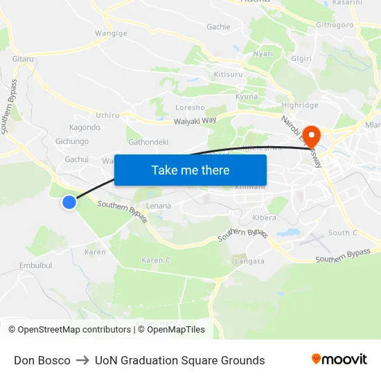 Don Bosco to UoN Graduation Square Grounds map