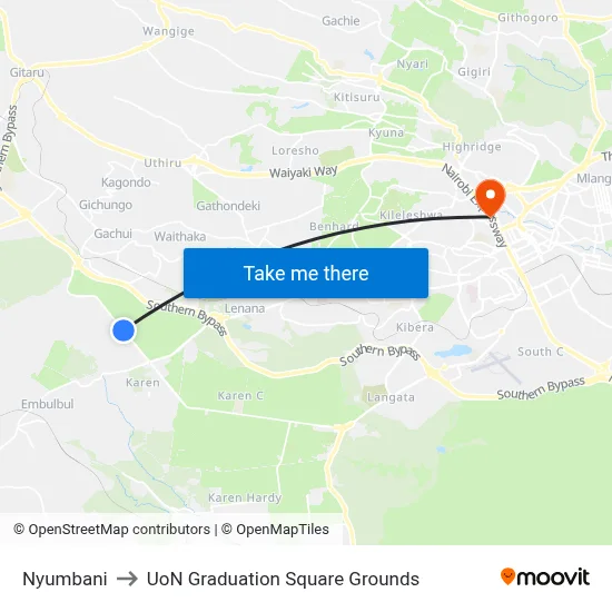 Nyumbani to UoN Graduation Square Grounds map