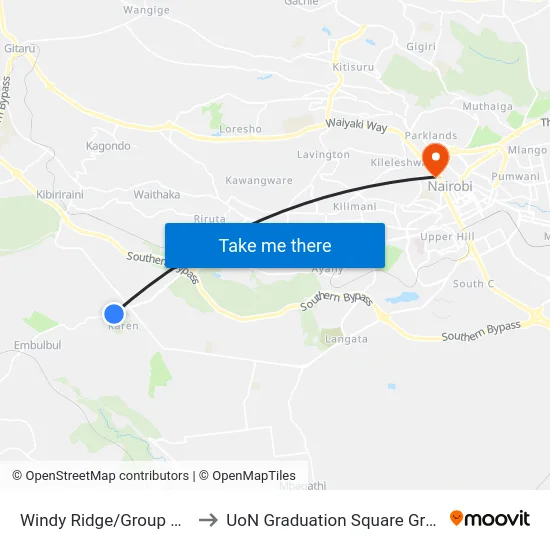 Windy Ridge/Group Africa to UoN Graduation Square Grounds map