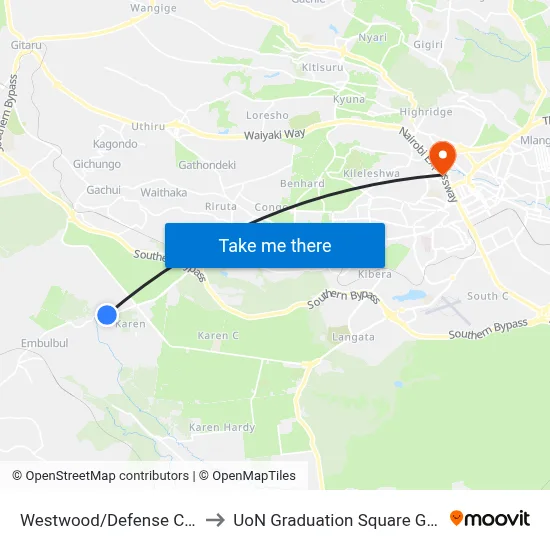 Westwood/Defense College to UoN Graduation Square Grounds map