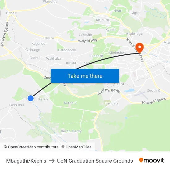 Mbagathi/Kephis to UoN Graduation Square Grounds map