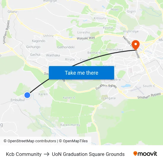 Kcb Community to UoN Graduation Square Grounds map