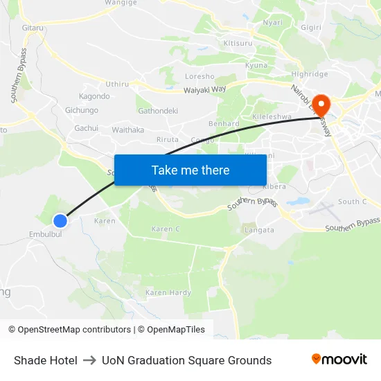 Shade Hotel to UoN Graduation Square Grounds map