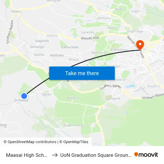 Maasai High School to UoN Graduation Square Grounds map