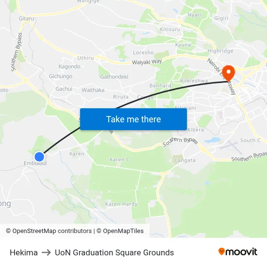 Hekima to UoN Graduation Square Grounds map