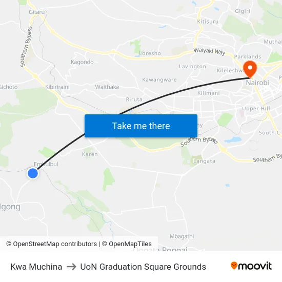 Kwa Muchina to UoN Graduation Square Grounds map