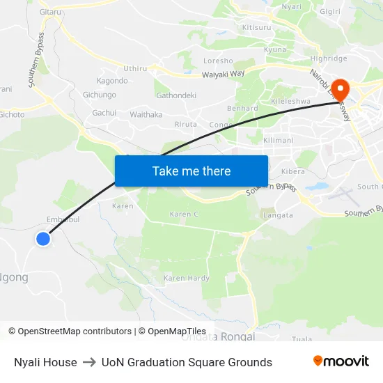 Nyali House to UoN Graduation Square Grounds map
