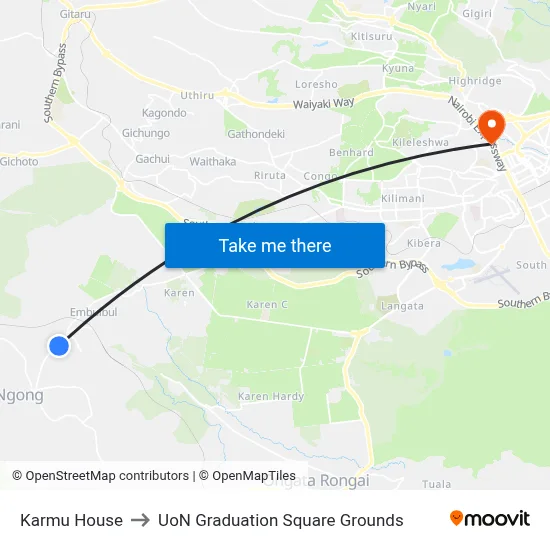 Karmu House to UoN Graduation Square Grounds map