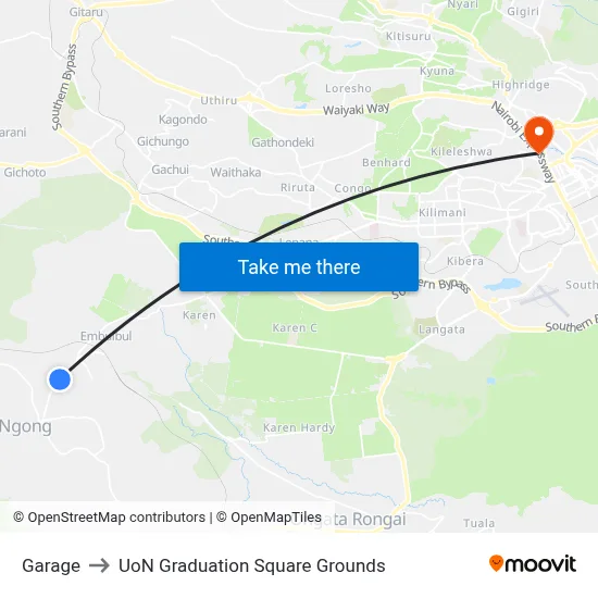 Garage to UoN Graduation Square Grounds map