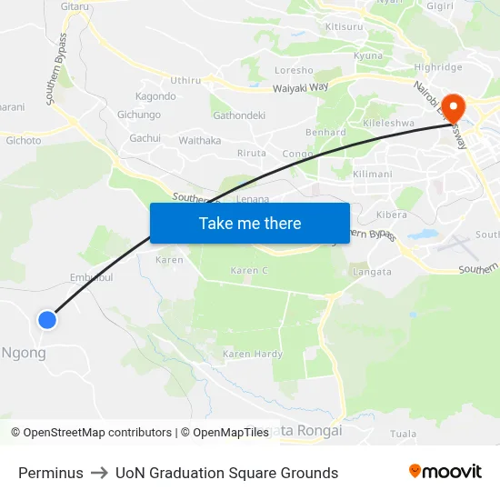 Perminus to UoN Graduation Square Grounds map
