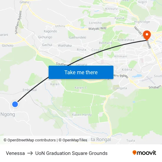 Venessa to UoN Graduation Square Grounds map