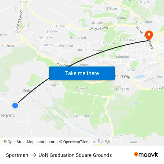 Sportman to UoN Graduation Square Grounds map