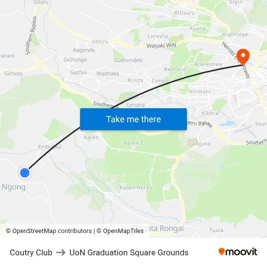 Coutry Club to UoN Graduation Square Grounds map