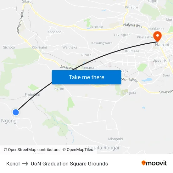 Kenol to UoN Graduation Square Grounds map