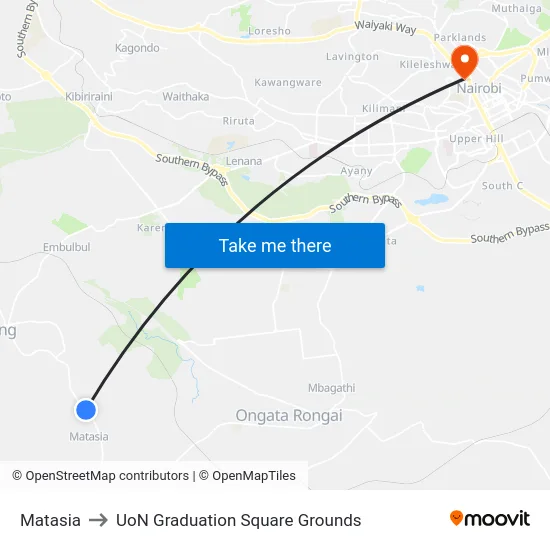 Matasia to UoN Graduation Square Grounds map