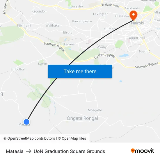 Matasia to UoN Graduation Square Grounds map