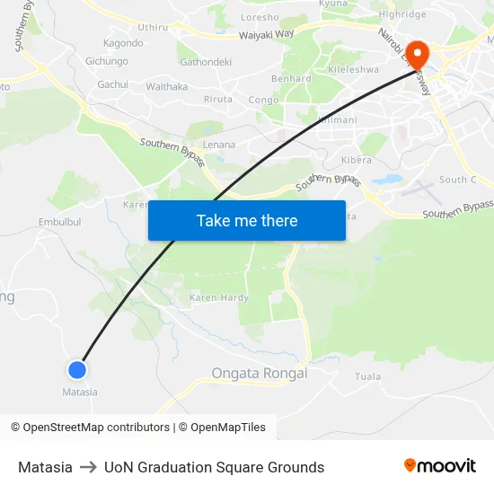Matasia to UoN Graduation Square Grounds map