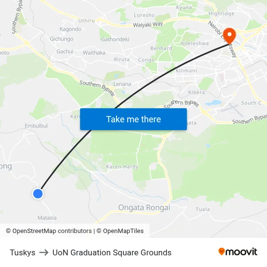 Tuskys to UoN Graduation Square Grounds map