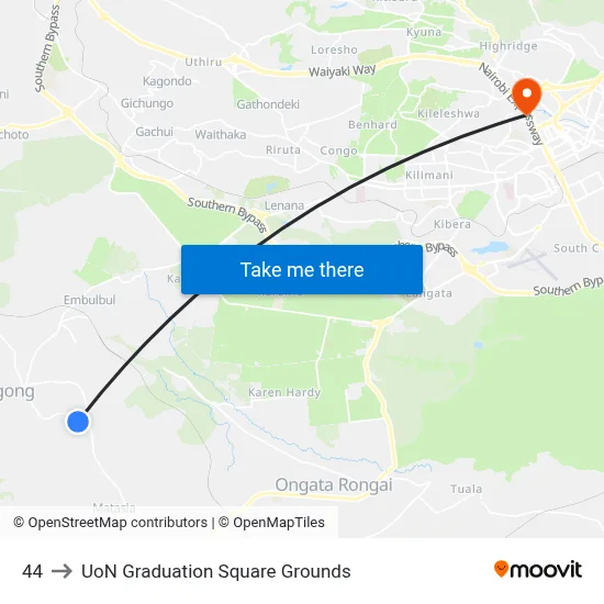 44 to UoN Graduation Square Grounds map