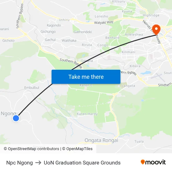 Npc Ngong to UoN Graduation Square Grounds map