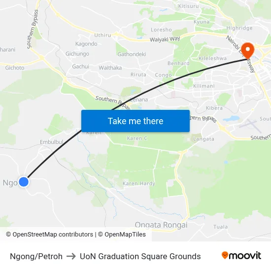 Ngong/Petroh to UoN Graduation Square Grounds map