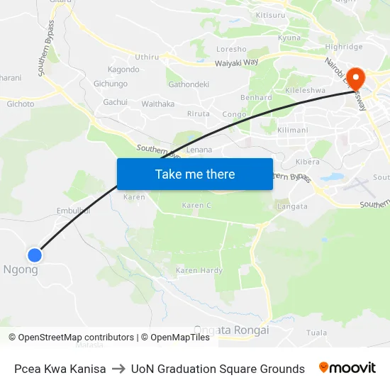 Pcea Kwa Kanisa to UoN Graduation Square Grounds map