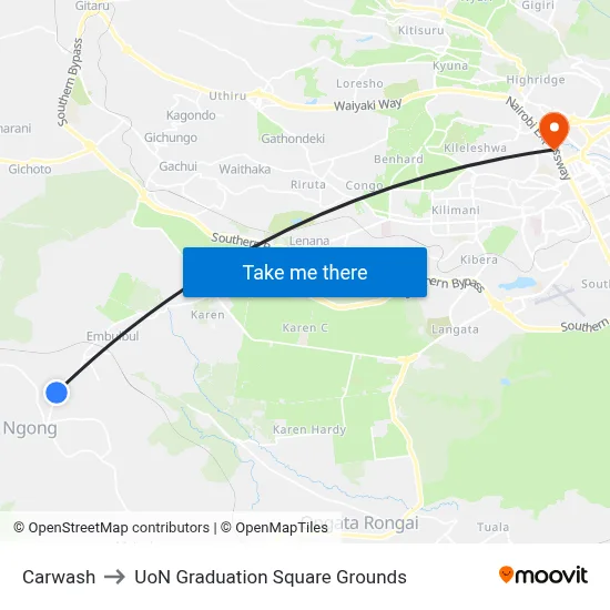 Carwash to UoN Graduation Square Grounds map